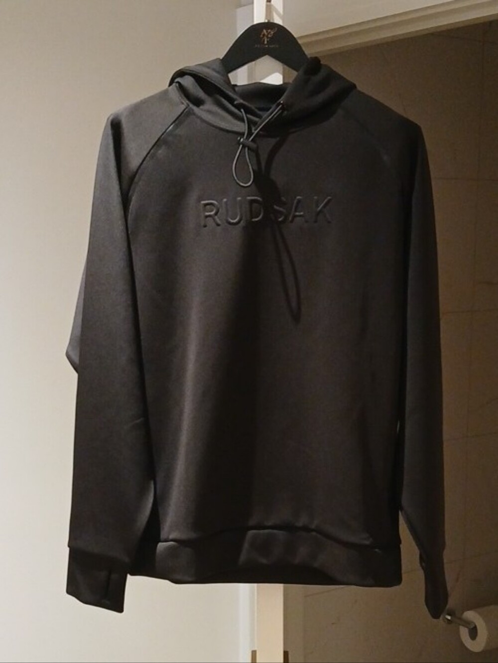 RUDSAK Black Hooded Pullover with Subtle Embossed Logo